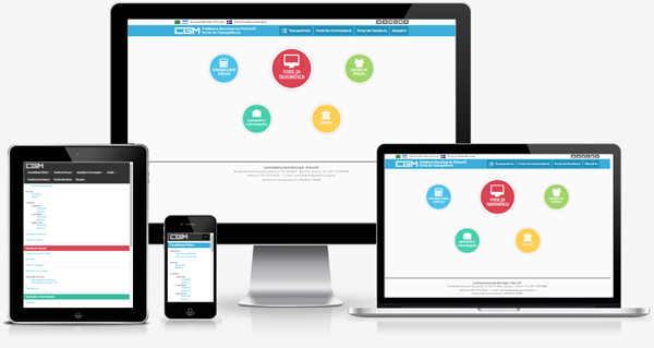 Imagem mostrando o Portal da Transparência da Prefeitura Municipal de Piúma/ES em diversos dispositivos como desktop, laptop, tablet e smartphone
